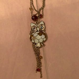 NWT gold chain owl necklace w/earrings brown/tan